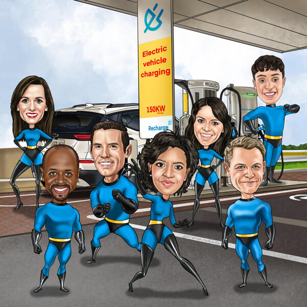 Superhero Company Caricature from Photo