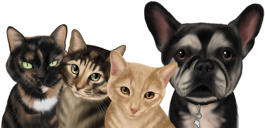 Diverse husdjur tecknad från foton i digital färgstil
