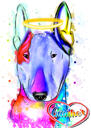 Caricatura de cão bull terrier em estilo aquarela pastel desenhado à mão a partir de fotos