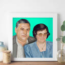 Portrait de couple représentatif dessiné à la main dans un style coloré à partir de photos imprimées sur une affiche