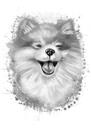 Ritratto di cartone animato cane Pomeranian in stile acquerello grafite