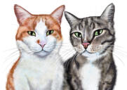 Green Eyes Cats Caricature in Color Style Hand Drawn from Photos
