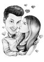 Bacio amoroso sulla guancia coppia disegno in stile bianco e nero con sfondo personalizzato