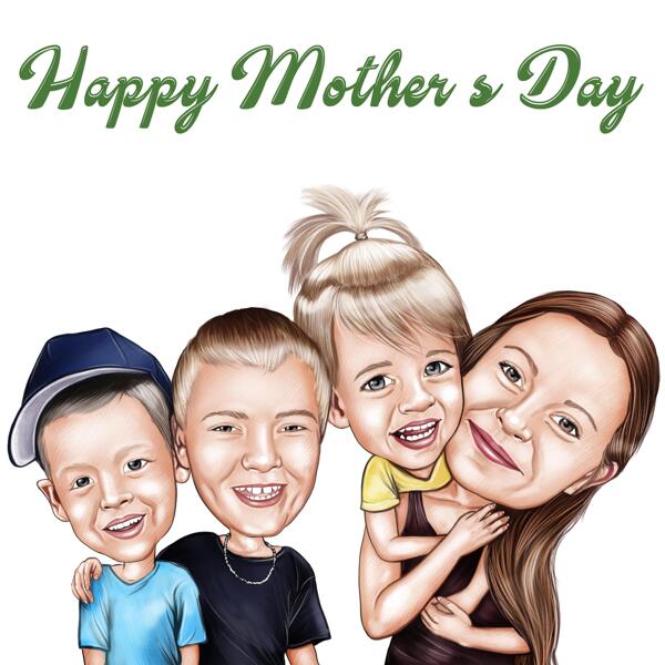 Mother with Children Personalized Portrait