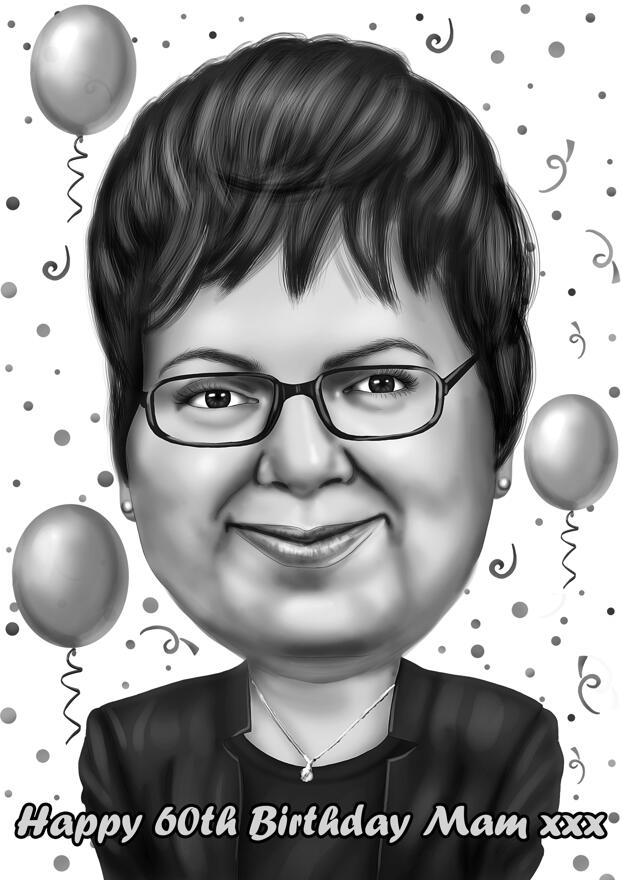 Funny Birthday Cartoon Gift in Black and White Digital Style
