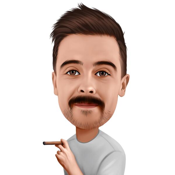 Caricatura de dibujos animados de hombre fumando en estilo de color de la foto