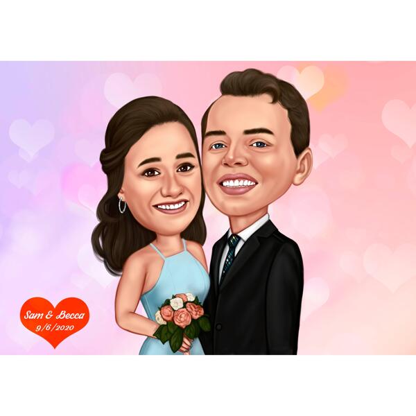Head and Shoulders Couple Wedding Invitation Caricature with Background