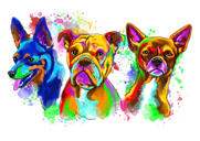 Portrait de chiens aquarelle coloré à partir de photos