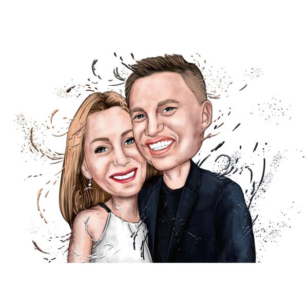 Caricature de couple avec des touches d'aquarelle
