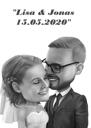 Пара свадебных приглашений Мультяшный портрет в черно-белом стиле из фотографий