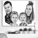Rodinná karikatura v černobílém stylu na plátně