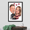 Overdreven karikatur af par i farvet stil på plakaten