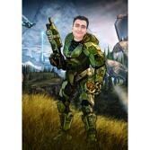 Halo Master Chief Game Fan Caricature Gift on Custom Background