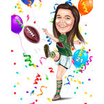 Caricature d'anniversaire de fille de joueur de rugby
