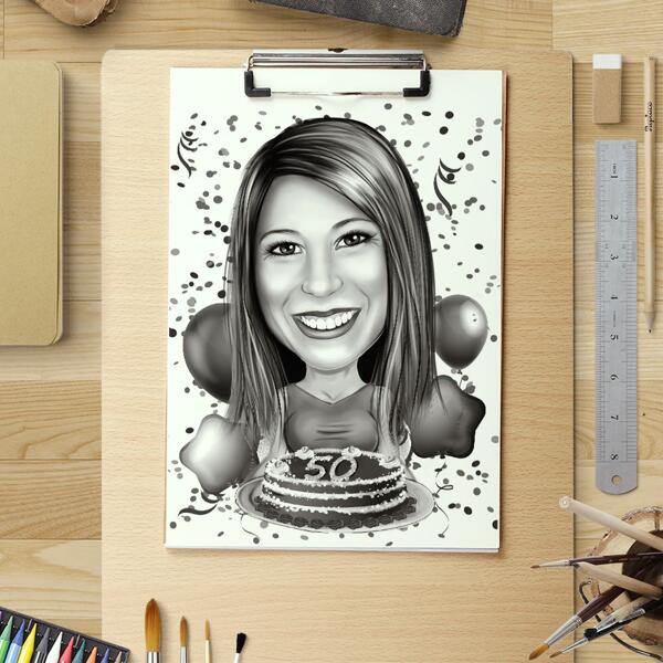 Birthday Caricature Poster Print in Black and White Style