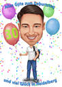 Person Holding Anniversary Balloon Caricature Gift for Birthday