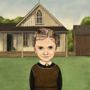 American Gothic Style Kid Caricature