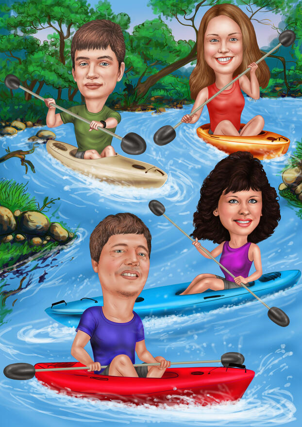 Zwei Personen Kanu Lustige CartoonKarikaturZeichnung von Fotos