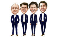 Caricatura de cuerpo entero de un grupo de padrinos de boda