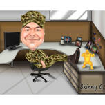 Karavīra biroja karikatūru zīmējums