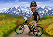 Caricatura de viajero ciclista de montaña