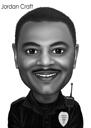 Dibujo de caricatura de policía divertido en blanco y negro