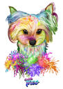 Yorkie Dog Caricature Portrait in Delicate Watercolor Pastel Style