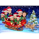 Zaměstnanci společnosti v Santa Sleigh Vánoční karikatura
