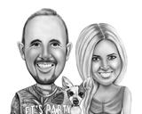 Retrato en caricatura de pareja con mascota