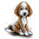 Dibujo de caricatura de cachorro Labradoodle en estilo natural de acuarela de cuerpo completo de fotos