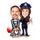 Chained by Love: Playful Couple Caricature on Valentine's Day