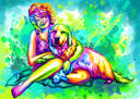 Owner+with+Pet+Caricature+in+Color+Style+on+Custom+Background+from+Photos