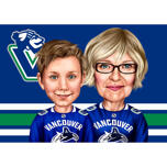abuela y nieto en uniformes de hockey