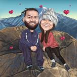 Caricatura de pareja en las montañas