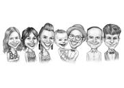Group Sketch Drawing Gift in Black and White Style for Seven People
