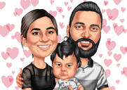 Eltern mit Baby-Cartoon-Karikatur im Farbstil von Fotos