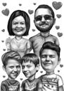 عائلة بالأبيض والأسود مع رسم كارتون للأطفال من الصور