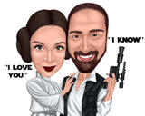 Dessin de caricature de la princesse Leia et Luke