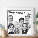 Rodinný skupinový portrét kreslený digitálně ručně kreslený z fotografií - tisk na plakát