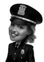 Dárková karikatura policisty v černobílém stylu