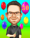 Карикатура на день рождения с воздушными шарами и конфетти