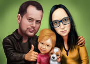 Familie personalizată cu caricatură de câine pe un fundal colorat din fotografie