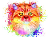 Skaists sarkanīgs kaķa karikatūras portrets no fotogrāfijām akvareļu stilā