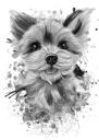 Yorkshire Terrier tecknad porträttmålning från foton i grafitstil