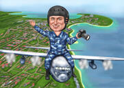 كاريكاتير الطائرة: شخص على نمط رقمي بالطائرة