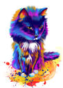 Pielāgots akvareļa kaķa portrets no fotoattēla, kas uzzīmēts purpursarkanos toņos