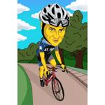 Cartone animato dalla faccia gialla sulla bicicletta