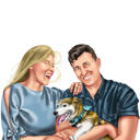 Gezin met huisdieren karikatuur print