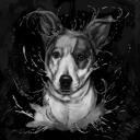 Retrato de perro acuarela en escala de grises de la foto sobre fondo negro