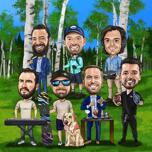 Group Outdoor Activities Full Body Caricature